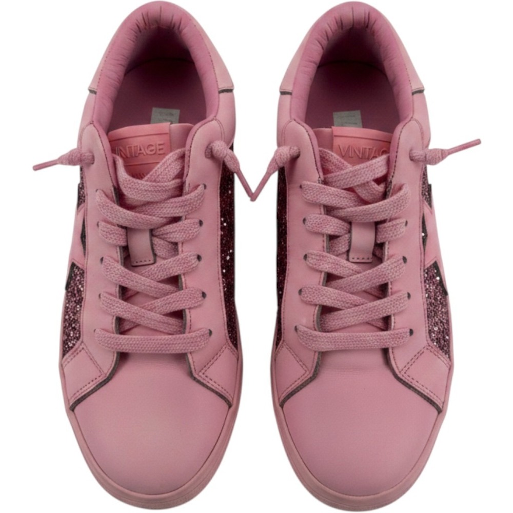 Vintage Havana Flora Pink Glitter Star Leather Low Top Sneakers Womens 7.5 - Picture 2 of 11